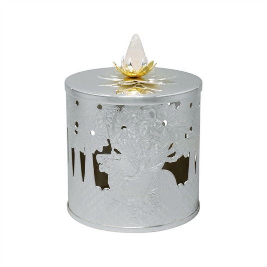 Silver Plated Jar With Cutwork Durga Mata
