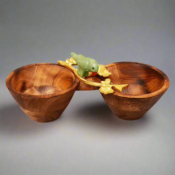 Double Wooden Bowl with Parrot