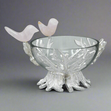 Birds Glass Bowl with Leaf Stand