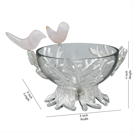 Birds Glass Bowl with Leaf Stand