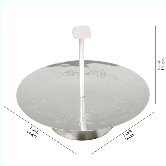 Baby Round Platter with Handle with Pink Knob