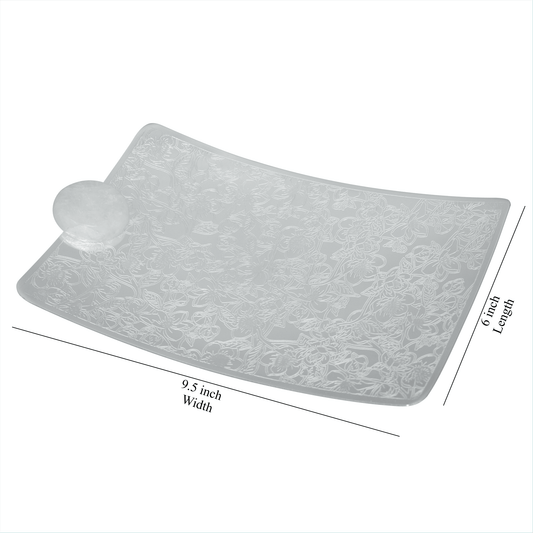 Flower Embossed Platter with Rose Quartz Knob