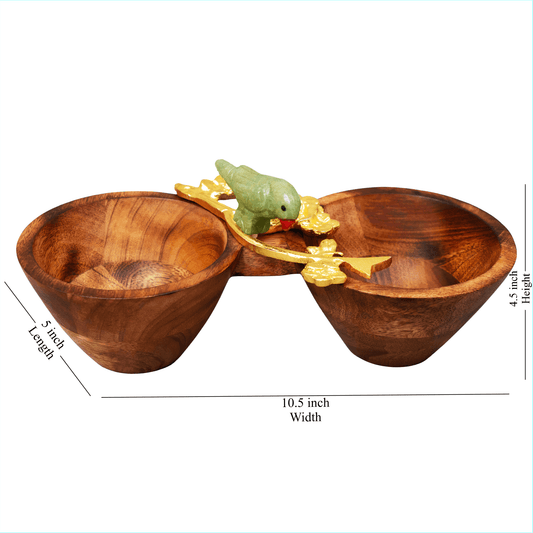 Double Wooden Bowl with Parrot