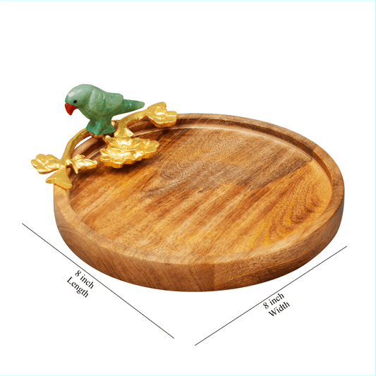 Classic Wooden Thali With Parrot