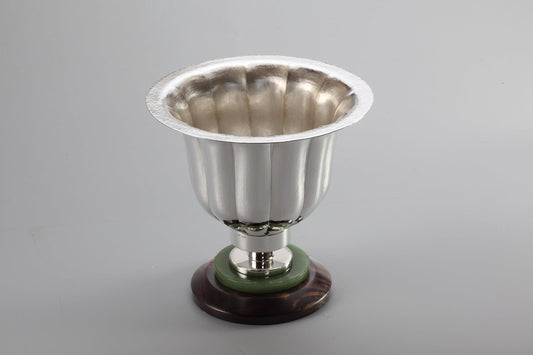 Silver Pot/Vase with Indian Jade and Wood Base Sterling Silver