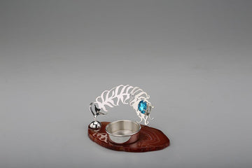 Peacock Feather Tee Light Holder on Agate Stone Sterling Silver