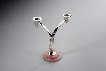 Intertwined Candle Stand on Rose Quartz Base Sterling Silver