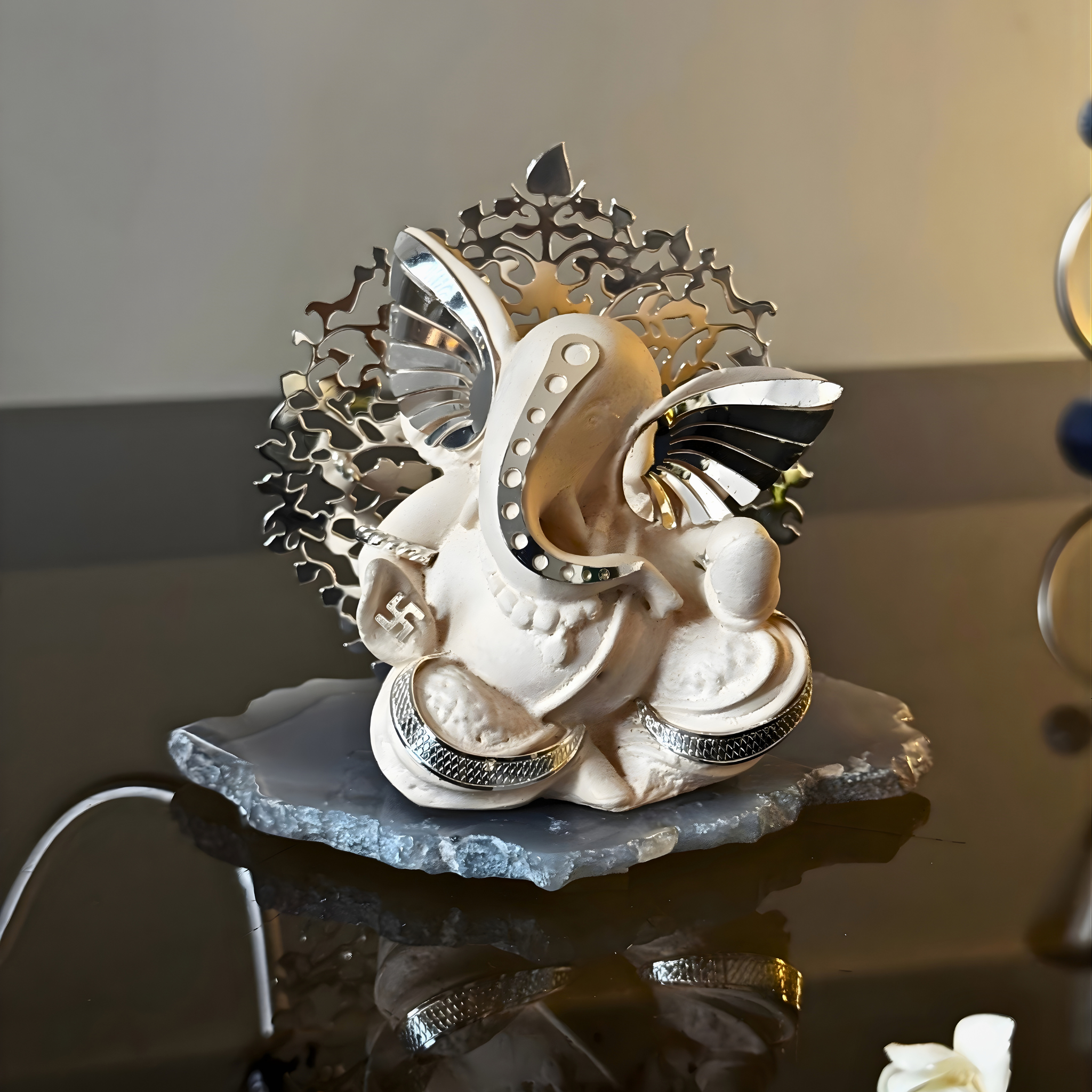 Ivory Ganesha with Tree of Life - Eluniq...
