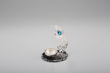 Peacock Feather Diya on Agate Stone Sterling Silver
