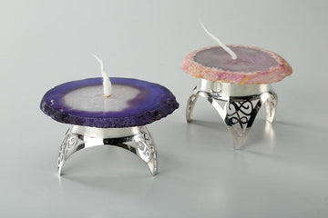 Agate Stone Jyot with Silver Base Sterling Silver