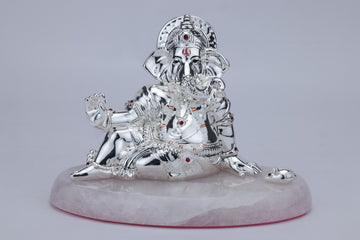 Silver Lord Ganesha Sukhasan On Rose Quartz