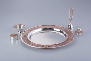 Copper Filigree Word Silver Puja Thali Set Set of 5 Sterling Silver