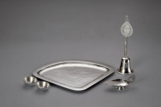 Peacock Puja Thali Set Set of 5 Sterling Silver