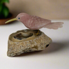 Rose Quartz Hummingbird Perched on Natural Agate