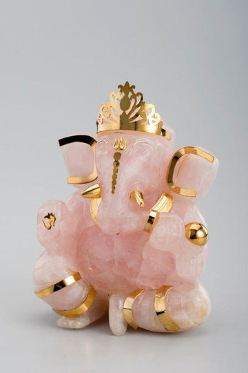 Rose Quartz Ganesha Vandana with Gold Plated Silver Jewellery Sterling Silver