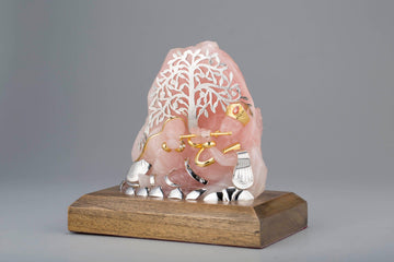 Hand Carved Rose Quartz Abstract Radha Krishna with Silver Jewellery Sterling Silver