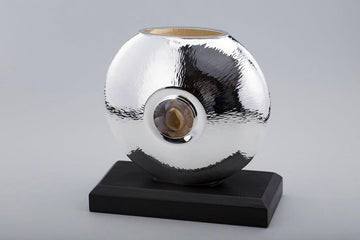 Hammered Elliptical Shaped Vase with Agate Flower Sterling Silver