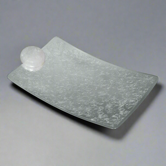 Flower Embossed Platter with Rose Quartz Knob