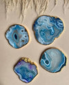 Turquoise Agate Coaster Golden Gilded (Set Of 4)