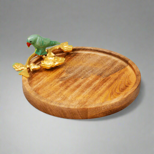 Classic Wooden Thali With Parrot