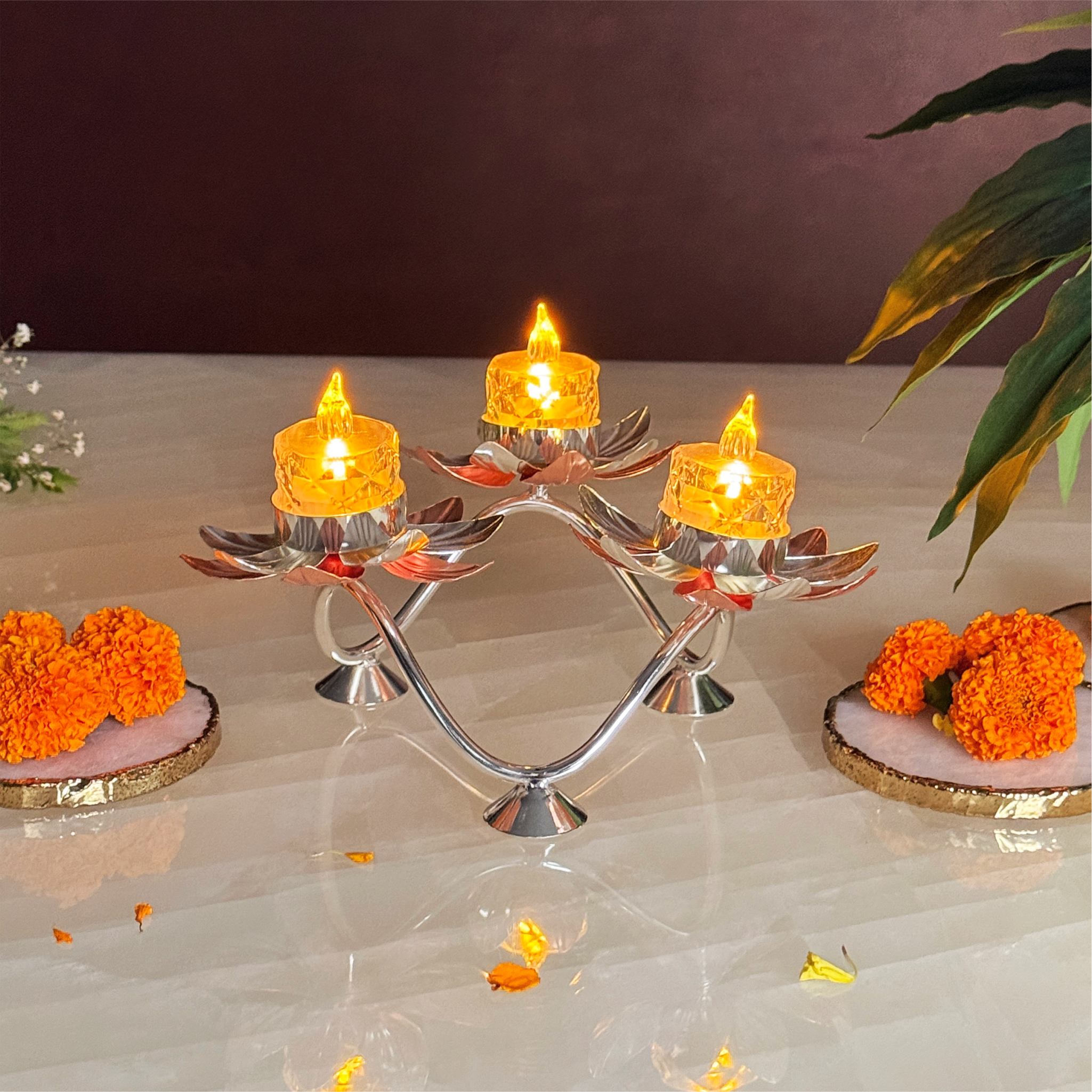3 Tea Light Hoder Lotus Flower three Tea light holder - Elunique