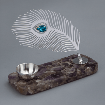 Mor Pankhi Tea Light Holder on Amethyst Stone