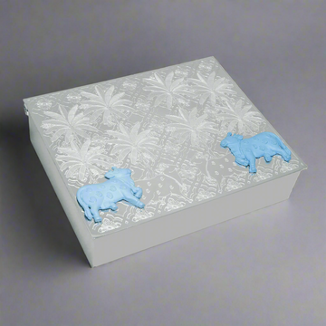 Two Cow Pichwai Etched Silver Plated Box