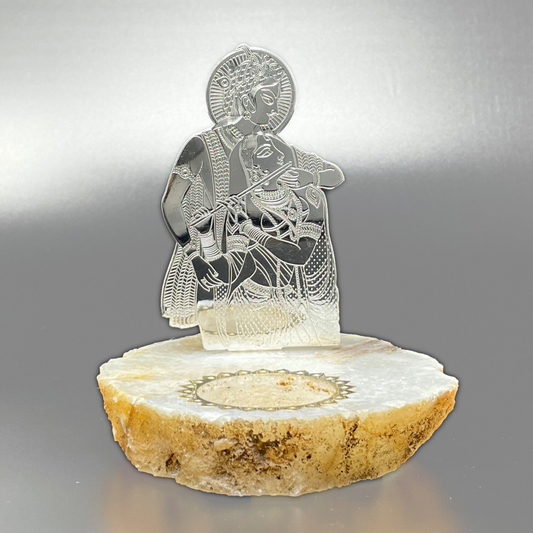 Radha Krishna Tea Light on Agate Base