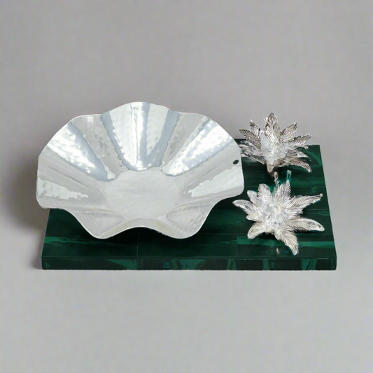 Flower wave Platter on Green synthetic Malachite base