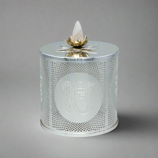 Silver Plated  Jali Jar with Cutwork Guru Nanak