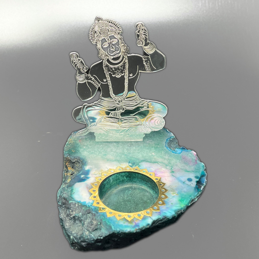 Lord Hanuman Ji Silver Plated Tea light on Agate Stone Base