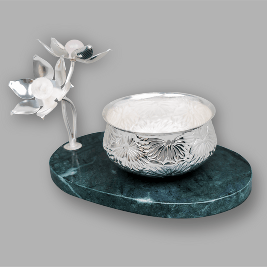 Lotus Rippose Bowl with Flower on Marble Base