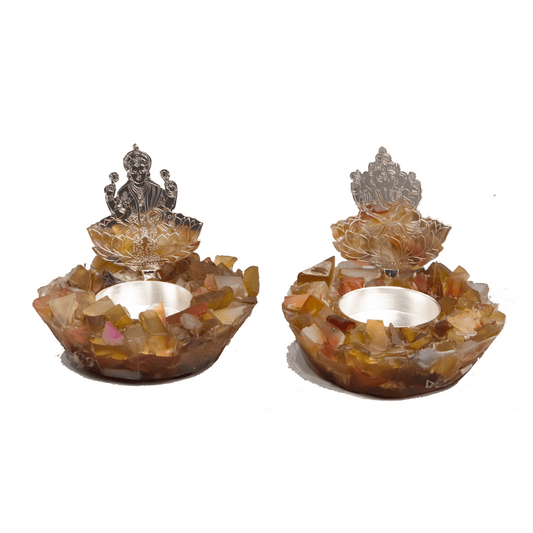 Lakshmi & Ganesha Stone Tea Light Holder