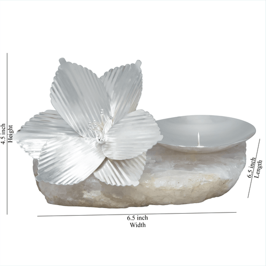 Flower with Candle Holder on Rose Quartz Platter