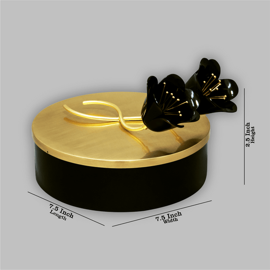 Black Round Box With Floral Accents on Lid