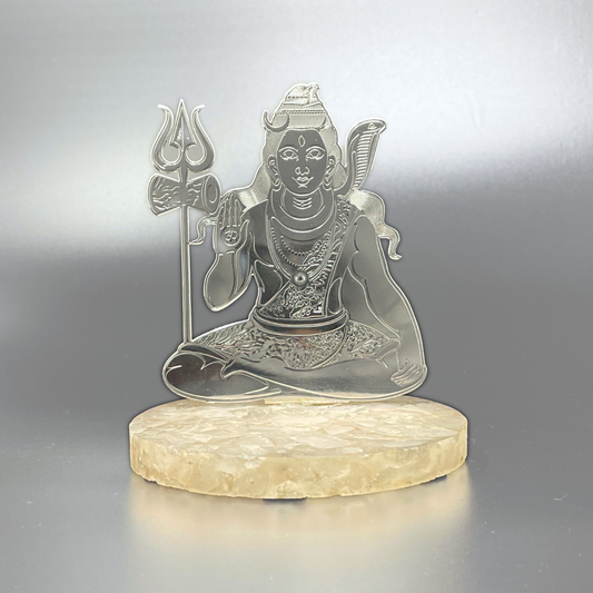 Lord Mahadev Silver Plated on Rose Quartz Stone Base