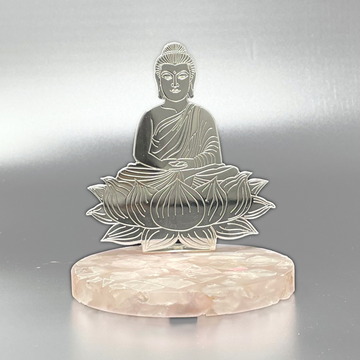 Buddha Silver Plated on Rose Quartz Stone Base