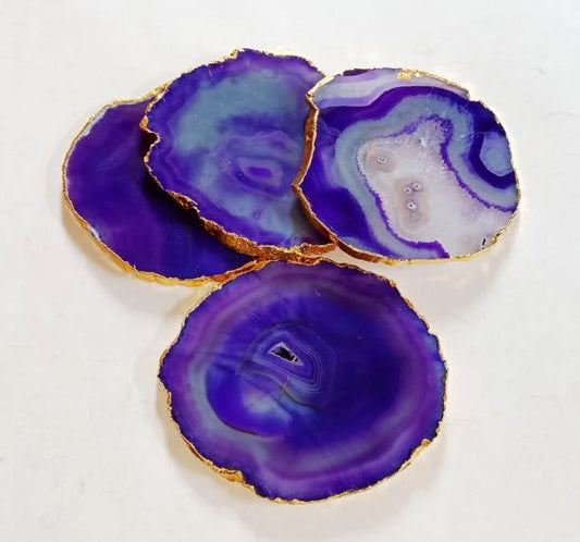 Purple Agate Coaster with Golden Gilded (Set of 4)