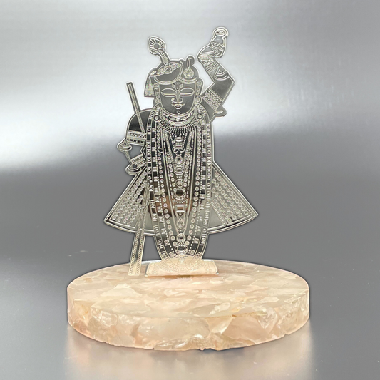 Shri Nath Ji Silver Plated on Rose Quartz Stone Base