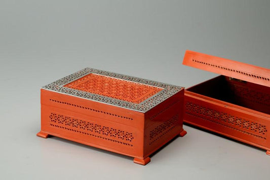 Composite Coral Jewellery Box with Silver Filigiree Work Sterling Silver