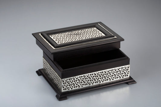 Silver Cutwork Jewellery Box in Ebony Wood Sterling Silver