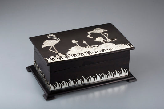 Swan Jewellery Box in Ebony Wood Sterling Silver