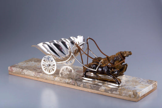 Tiger Eye Stone Horse Chariot with Quartz Base