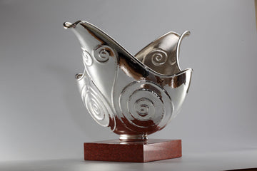 Ribbed Wings Bowl with Granite Base Sterling Silver