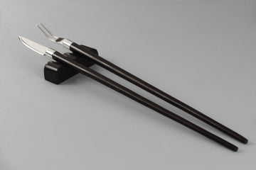 Knife & Fork Chopsticks with Ebony Wood Set of 3 Sterling Silver