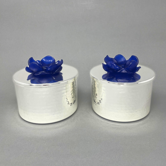 Hammered Jar With Blue Flower (Set of 2)