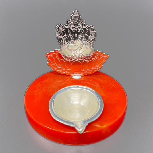 Lord Ganesh ji with diya on resin base