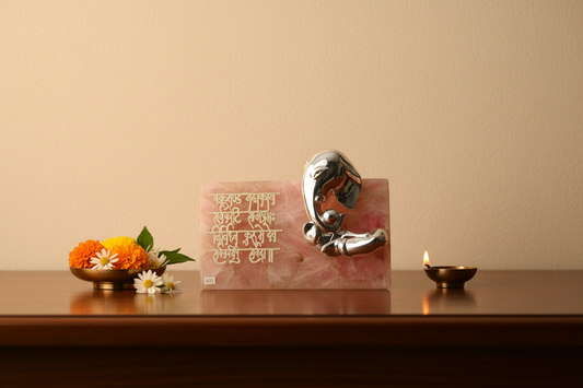 Nimantran Ganesha on Rose Quartz