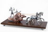 Lord Krishna and Arjun Rath Chariot Horse on Wooden Base