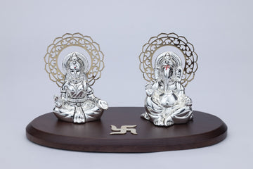 Shubh Lakshmi Ganesha Chakra on Wood Base